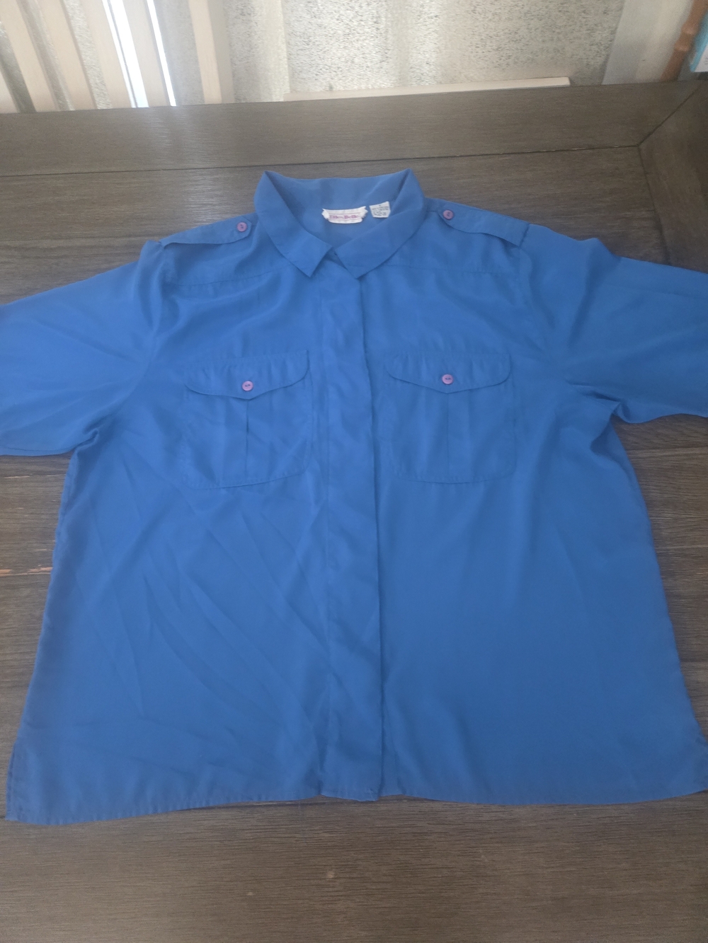 Vintage 1970s Elles Belles Blue Polyester Disco Button Up Blouse Top Size 18